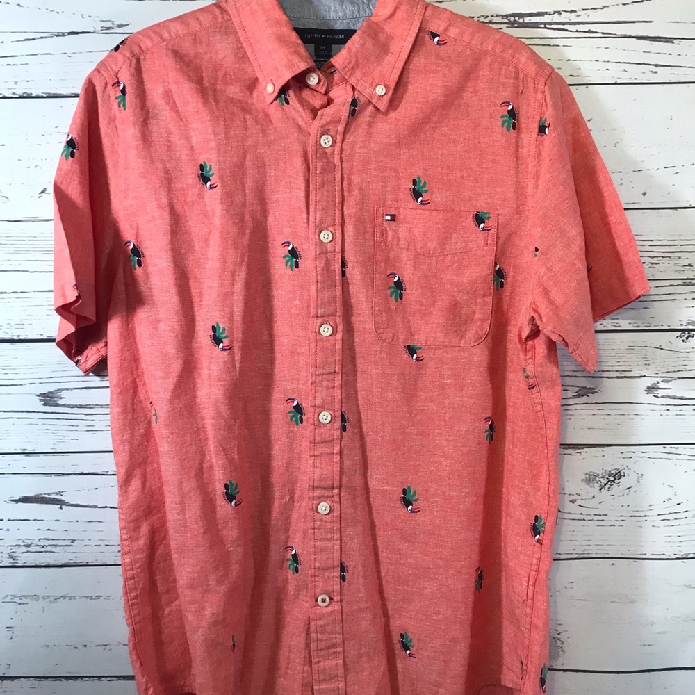 Tommy Hilfiger Custom Fit Toucan Print Short Sleeve Polo Shirt Men's Small
